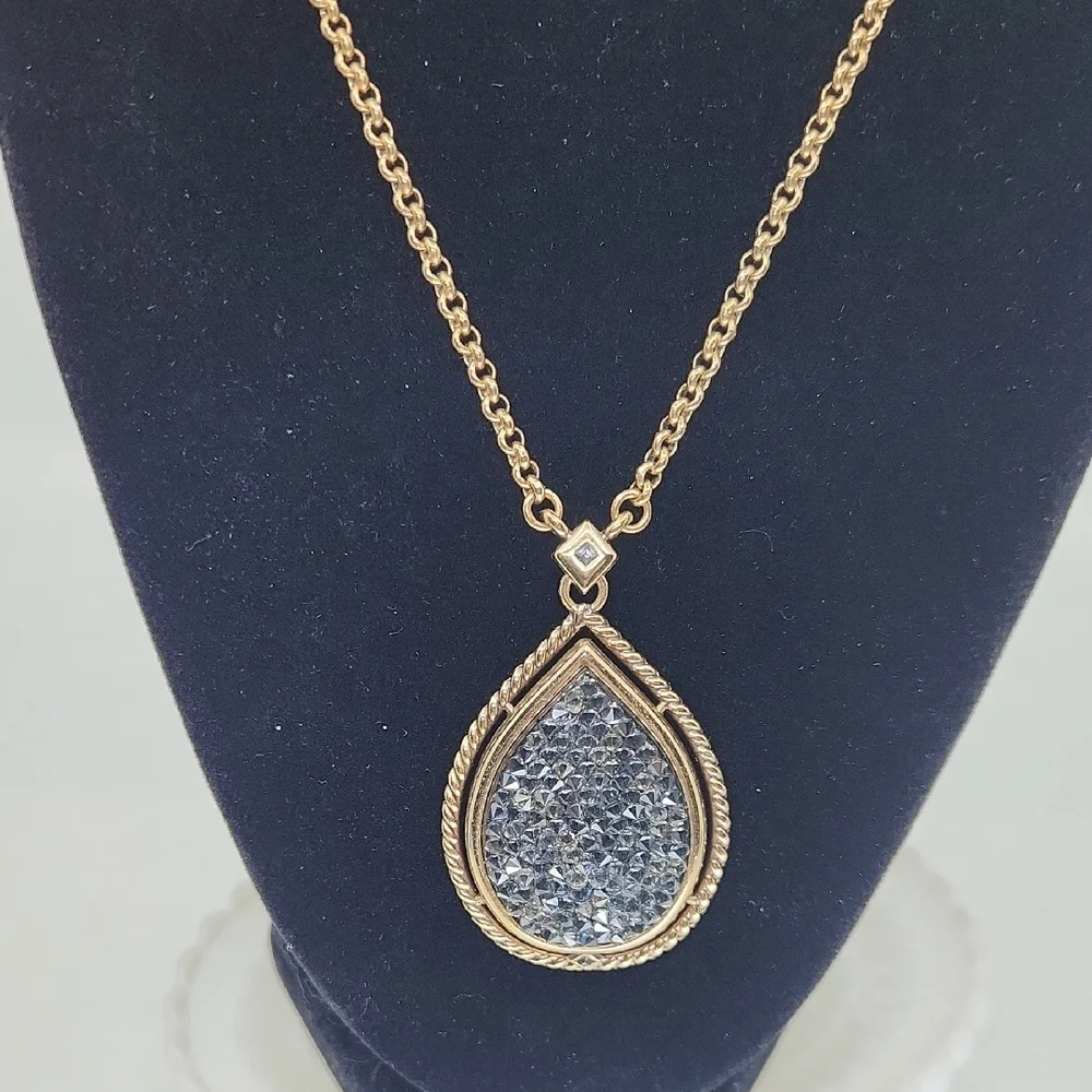 Brighton Vintage Crystal Rocks Teardrop Pendant Necklace - Picture 6 of 7